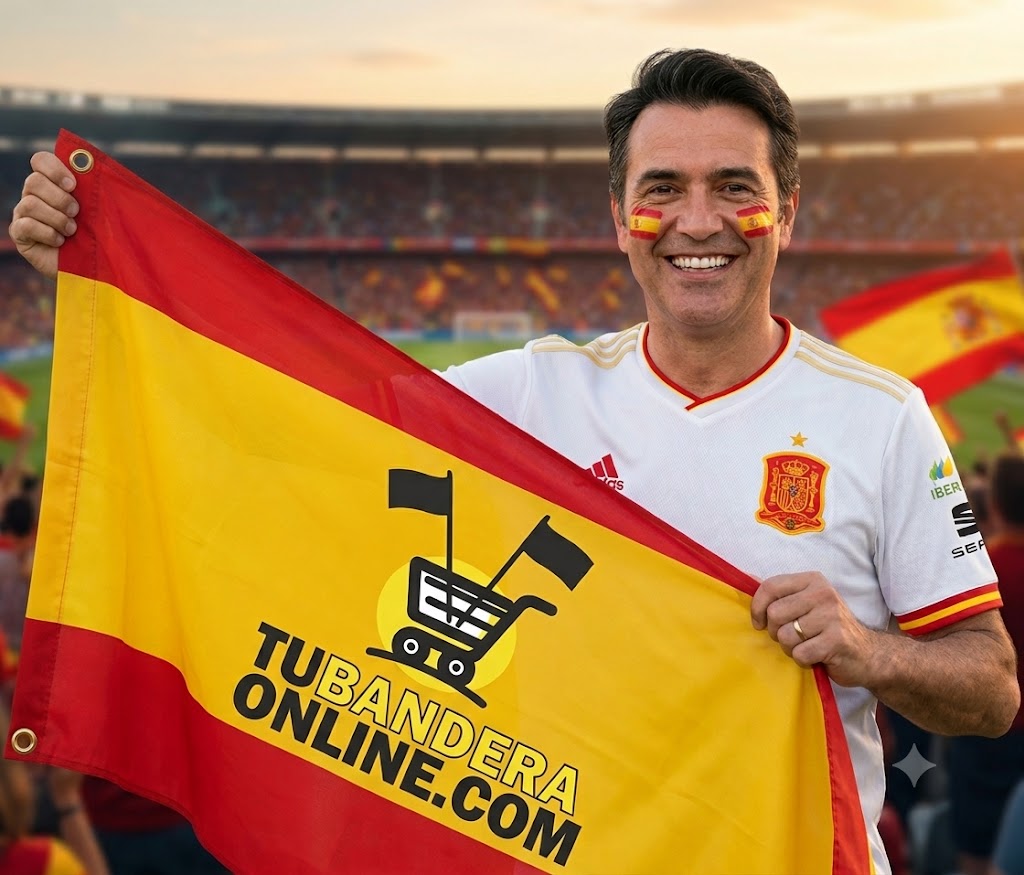 Bandera de españa con tu logo Bandera Nacional Personalizada: Tu Escudo, Tu Diseño y Tu Tamaño - Imagen 1